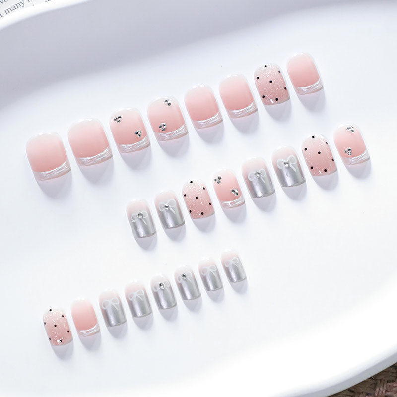StarNagel Square Nägel in Rosa mit Punkten, Cat Eye Effekt und Schleifen