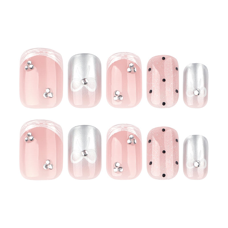 StarNagel Square Nägel in Rosa mit Punkten, Cat Eye Effekt und Schleifen