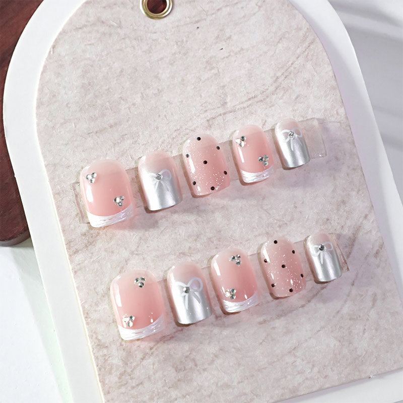 StarNagel Square Nägel in Rosa mit Punkten, Cat Eye Effekt und Schleifen