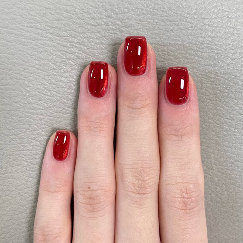 StarNagel Square Nägel in Weinrot Einfarbig mit Glitzer und Cat Eye Effekt