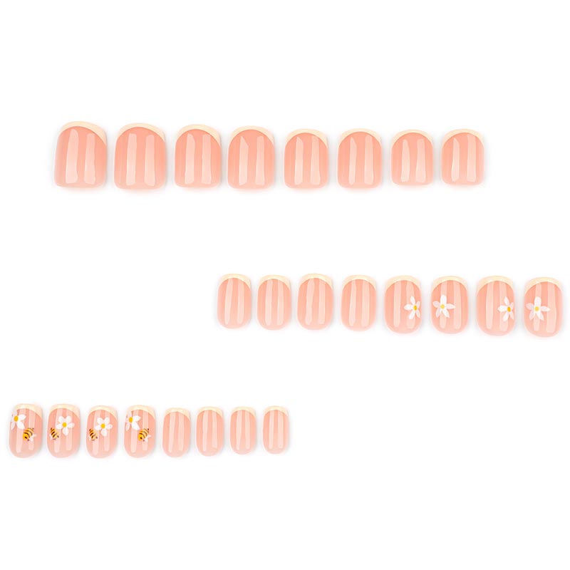 StarNagel Square Nägel mit Gelbem French und Bienen-Blumen Design