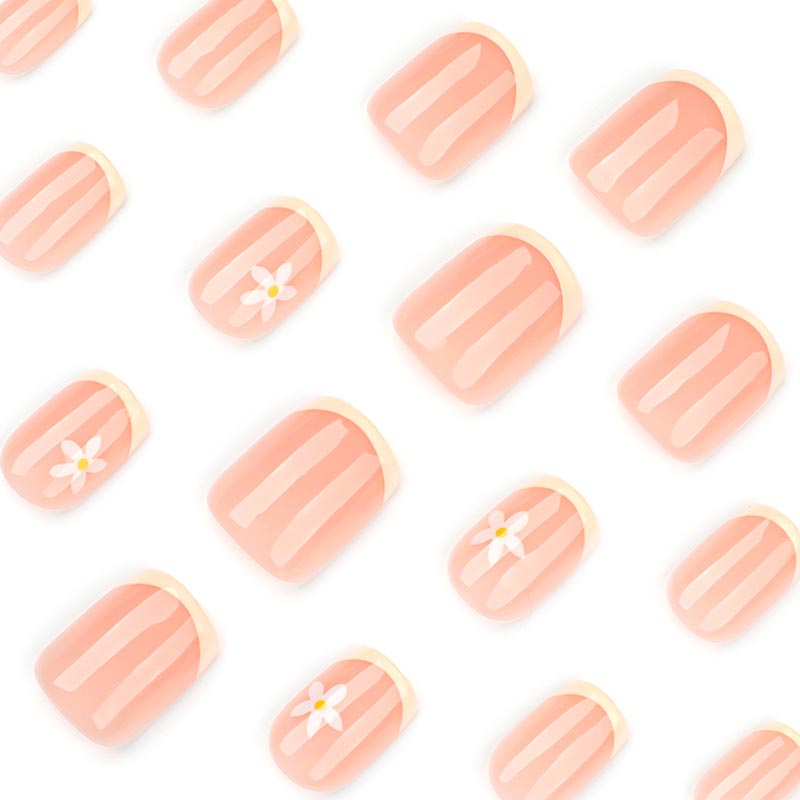 StarNagel Square Nägel mit Gelbem French und Bienen-Blumen Design