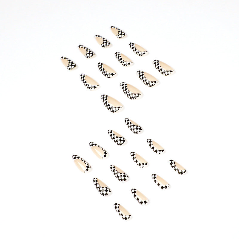 StarNagel Stiletto Nägel in Gelb mit Schachbrettmuster Minimalistisch