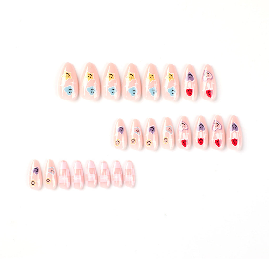 StarNagel Stiletto Nägel in Pink mit buntem Schachbrettmuster, Smileys und Herzen