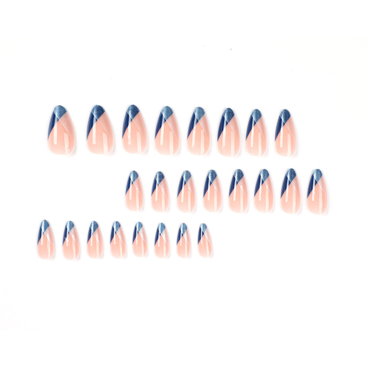 StarNagel Stiletto Nägel in Pink mit schrägem French-Look und blau-weißen Akzenten