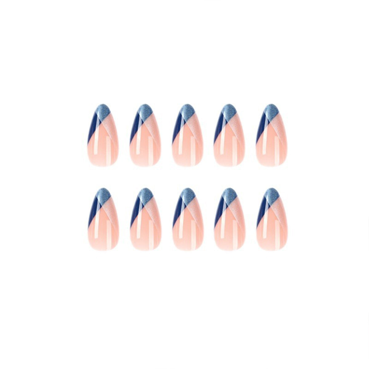 StarNagel Stiletto Nägel in Pink mit schrägem French-Look und blau-weißen Akzenten