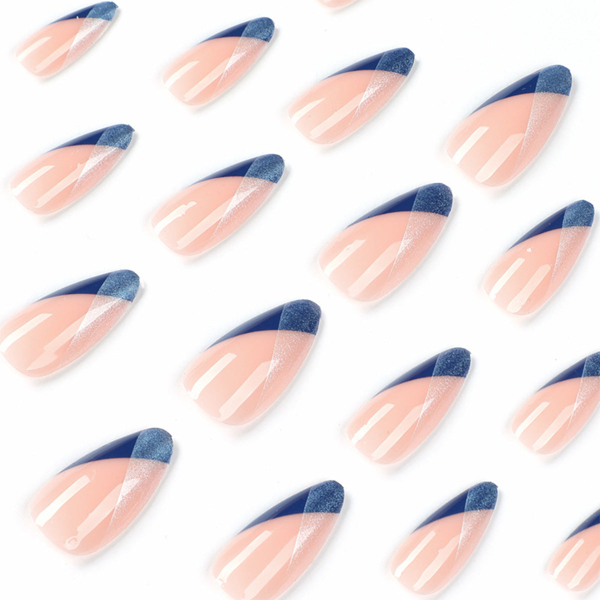 StarNagel Stiletto Nägel in Pink mit schrägem French-Look und blau-weißen Akzenten