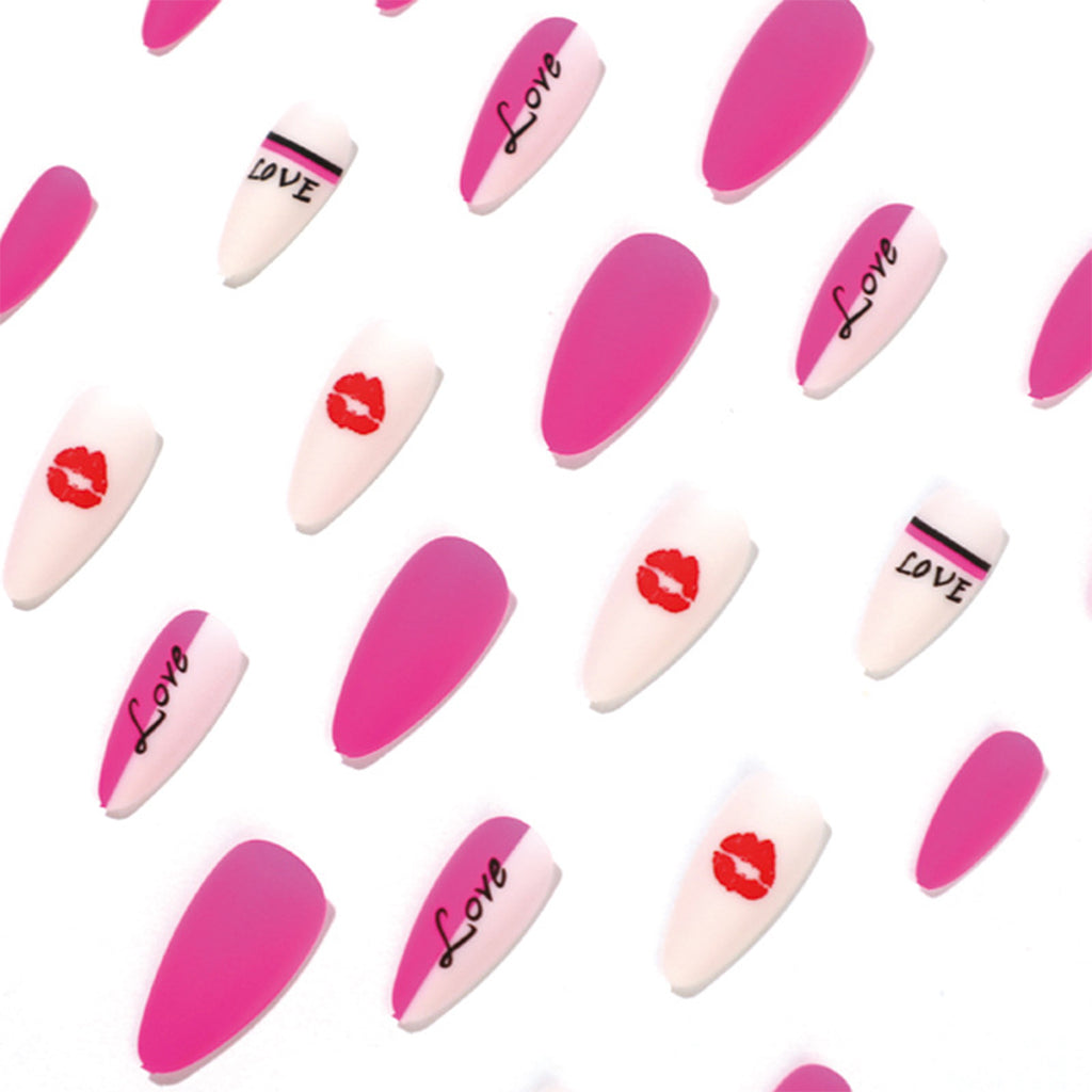 StarNagel Stiletto Nägel in Mattem Neonpink mit Buchstaben und Kussmund