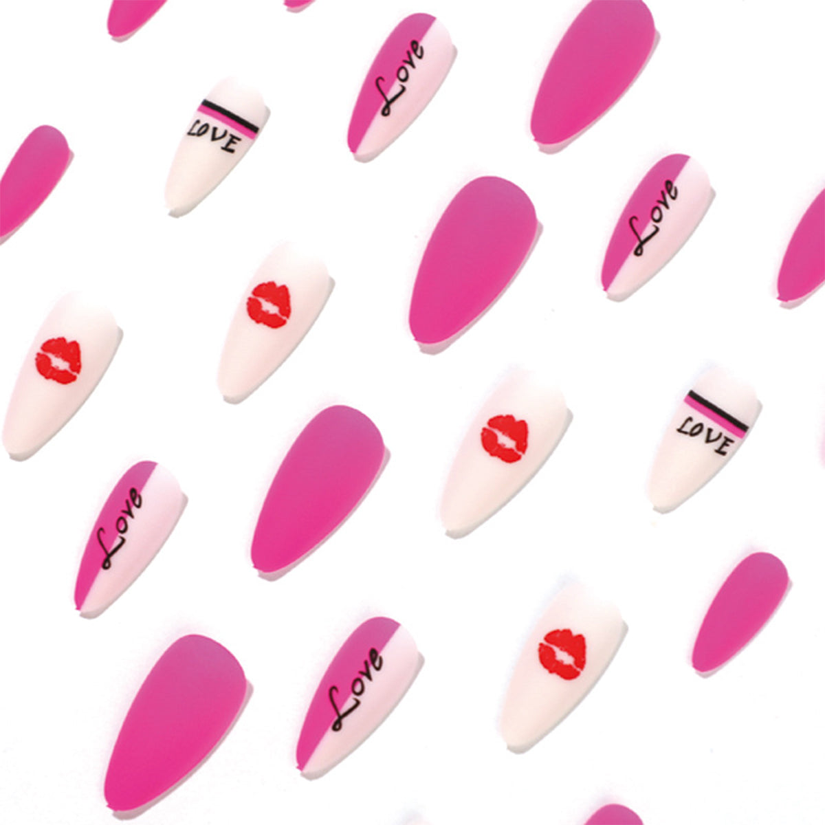 StarNagel Stiletto Nägel in Mattem Neonpink mit Buchstaben und Kussmund