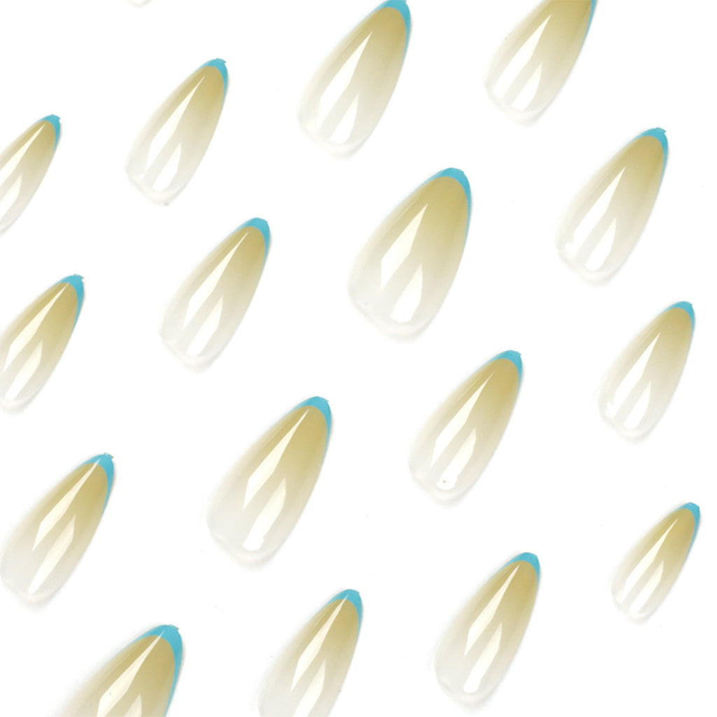 StarNagel Stiletto Nägel mit Grünem French und Blauem Ombre Rand