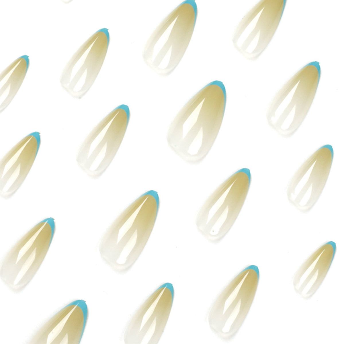 StarNagel Stiletto Nägel mit Grünem French und Blauem Ombre Rand