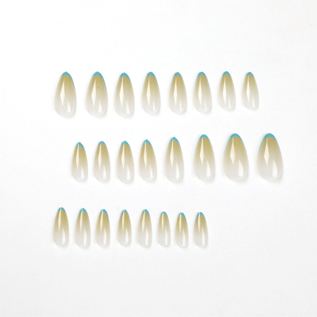 StarNagel Stiletto Nägel mit Grünem French und Blauem Ombre Rand