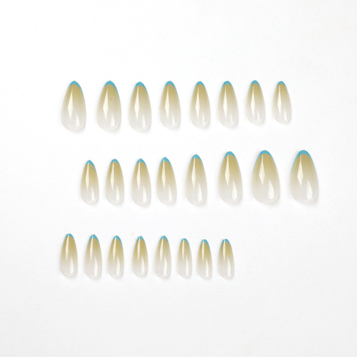 StarNagel Stiletto Nägel mit Grünem French und Blauem Ombre Rand