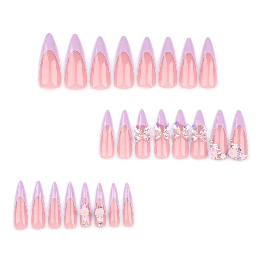 StarNagel Stiletto Nägel French Maniküre Lila Pink 3D Aurora Schmetterling