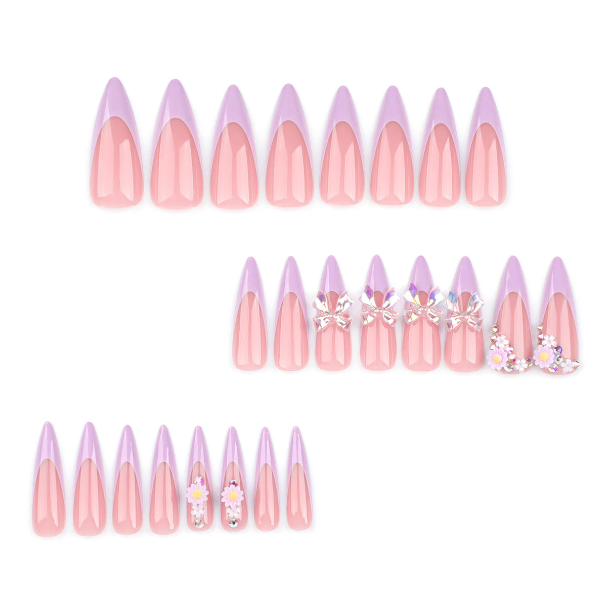 StarNagel Stiletto Nägel French Maniküre Lila Pink 3D Aurora Schmetterling