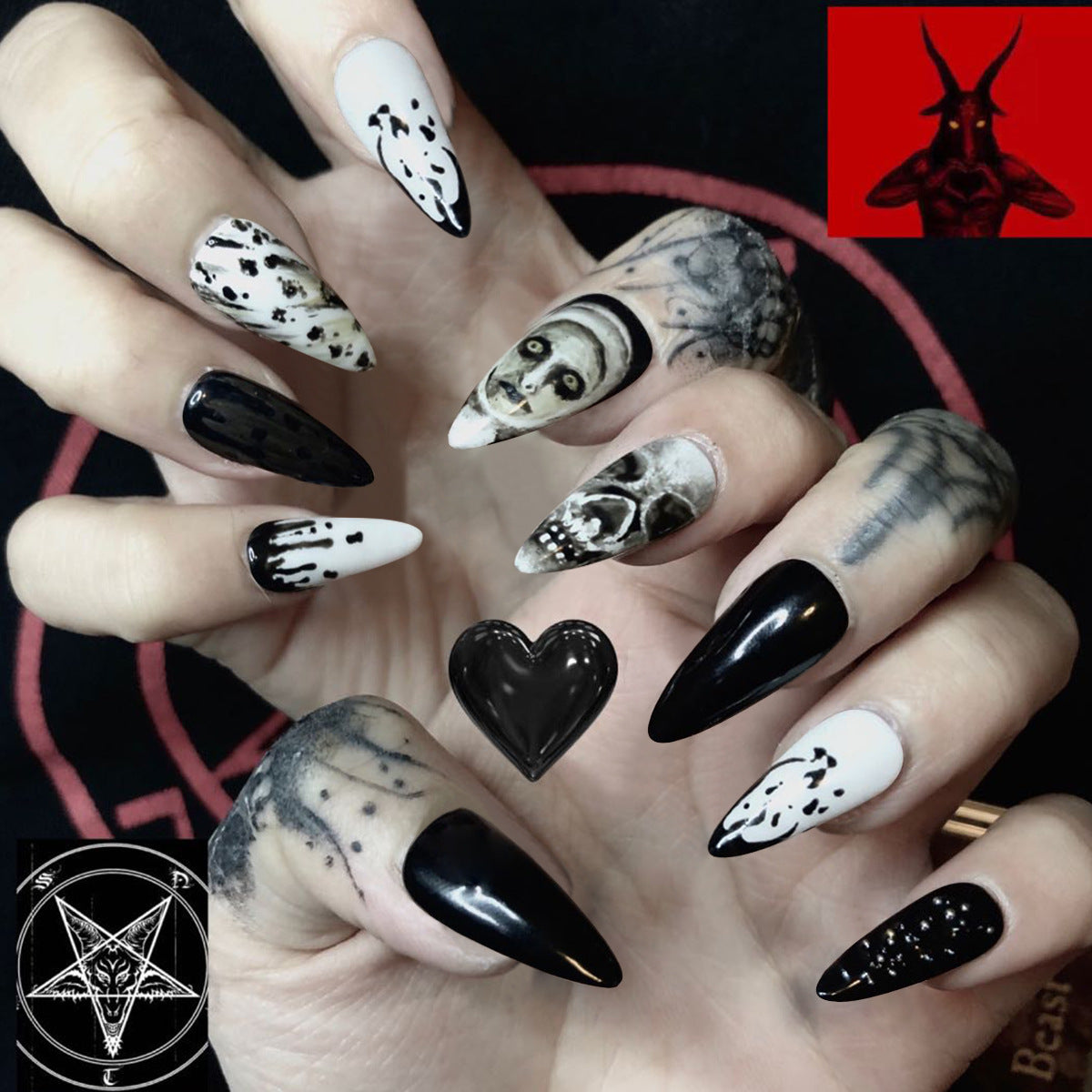 StarNagel Stiletto Nägel im Dark Punk Stil mit Totenkopf