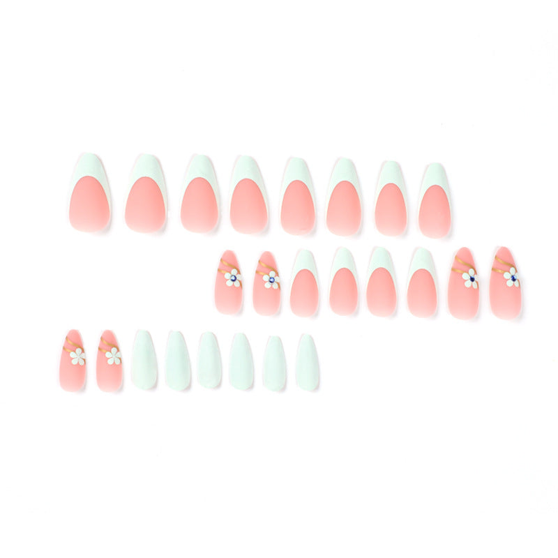 StarNagel Stiletto Nägel in Grünem French mit Mattem Finish, Kleinen Blumen und Blauen Strasssteinen