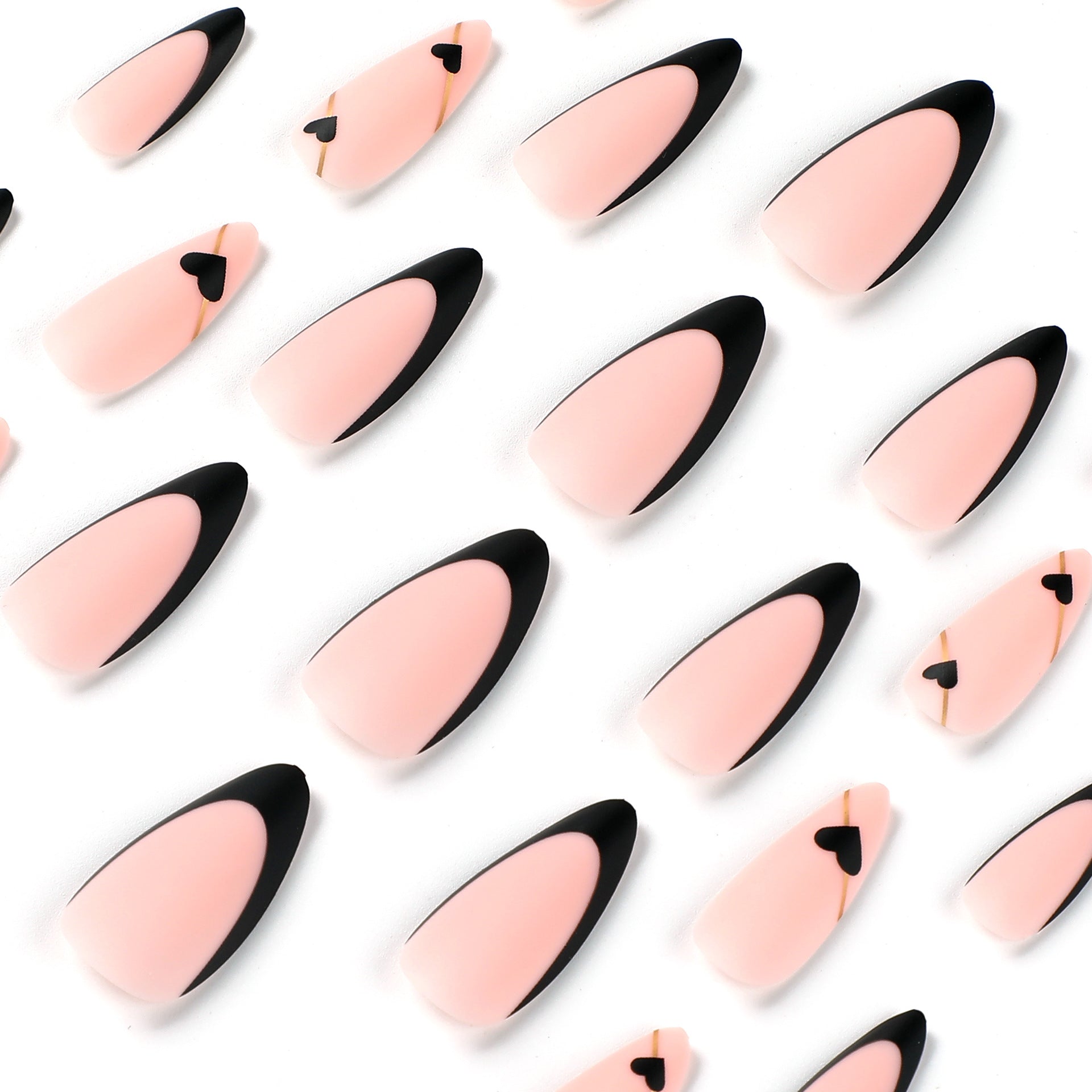 StarNagel Stiletto Nägel in Matt Schwarz mit French Love Hearts im Sweet Cool Style