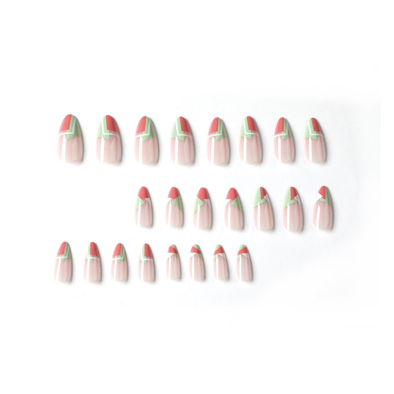 StarNagel Stiletto Nägel in Orange Rot und Grünem Color Blocking