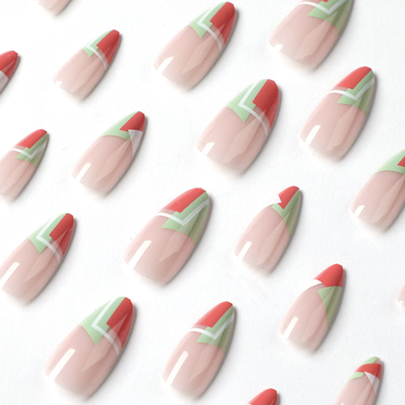 StarNagel Stiletto Nägel in Orange Rot und Grünem Color Blocking