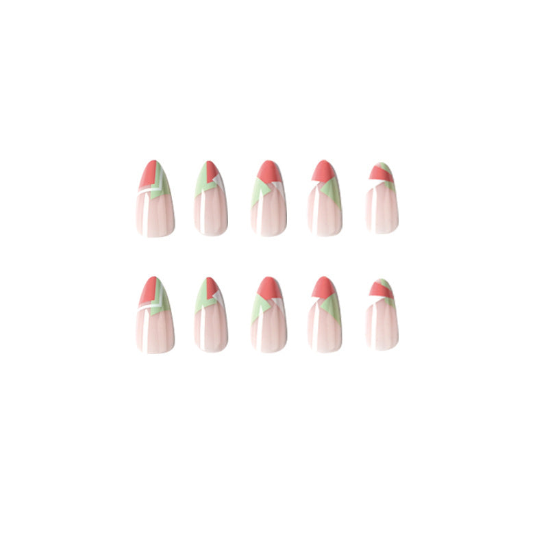 StarNagel Stiletto Nägel in Orange Rot und Grünem Color Blocking