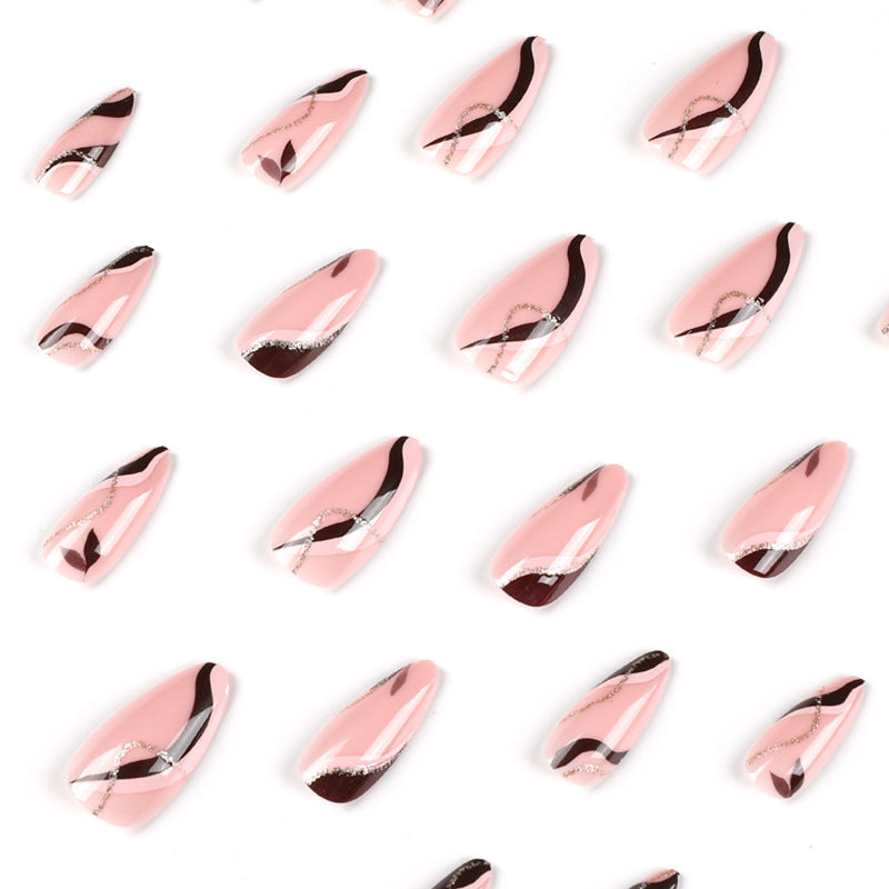 StarNagel Stiletto Nägel in Rosa-Braun Patchwork