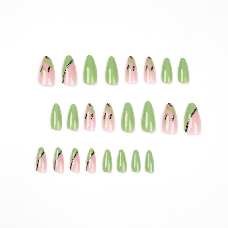 StarNagel Stiletto Nägel mit Grünen Blättern, Goldfolie und Schwarzen Linien