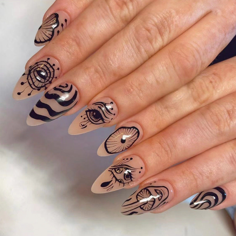 StarNagel Stiletto Nägel mit Handgemalten Wellenlinien