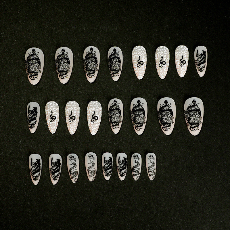 StarNagel Stiletto Nägel mit Schwarzen Schlangenblumen