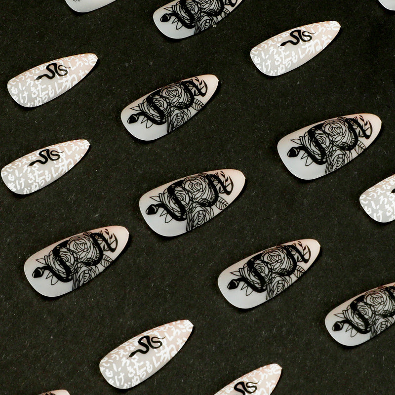 StarNagel Stiletto Nägel mit Schwarzen Schlangenblumen