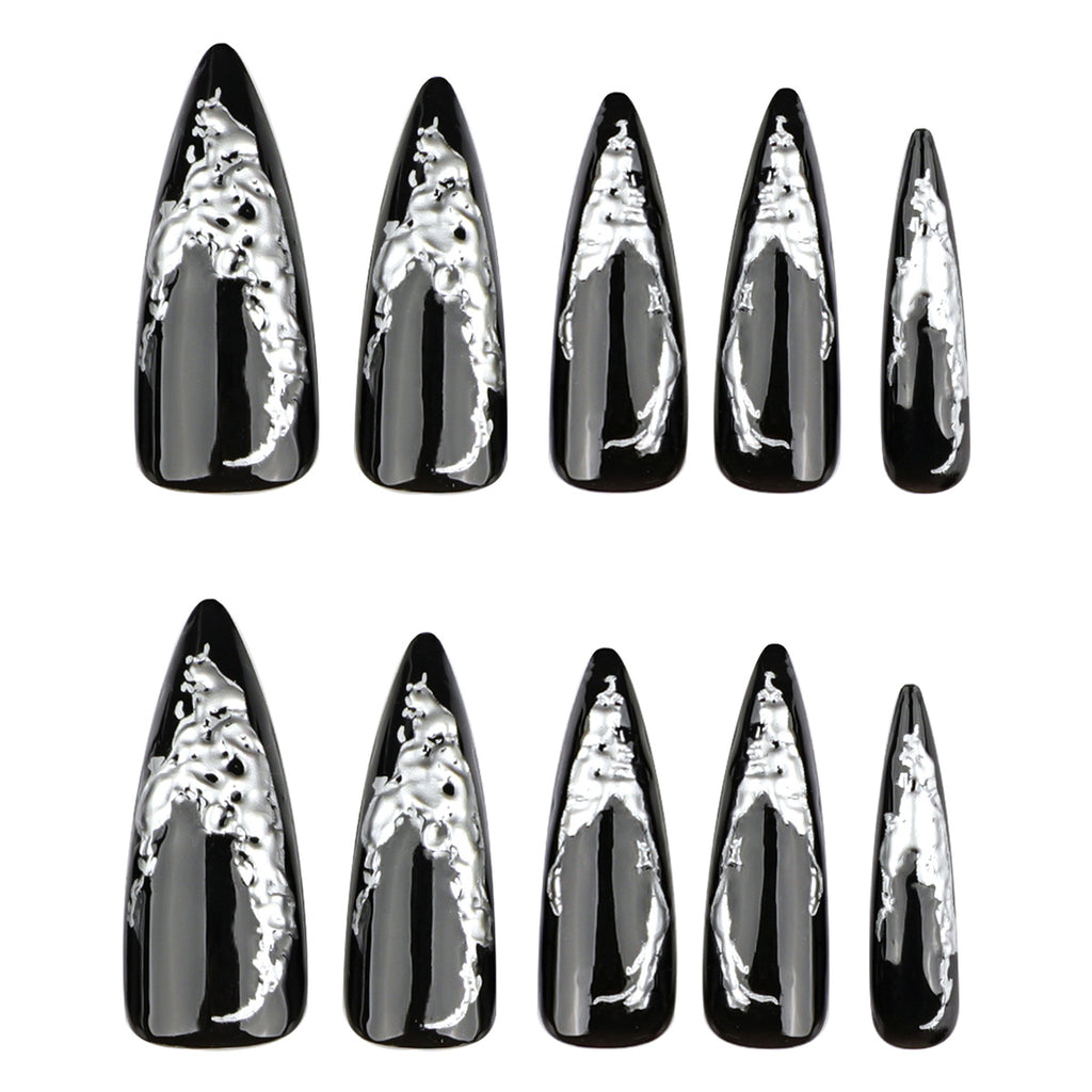 StarNagel Stiletto Nägel Silber Schwarz Ombre Design