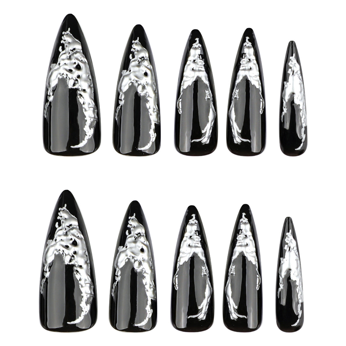 StarNagel Stiletto Nägel Silber Schwarz Ombre Design