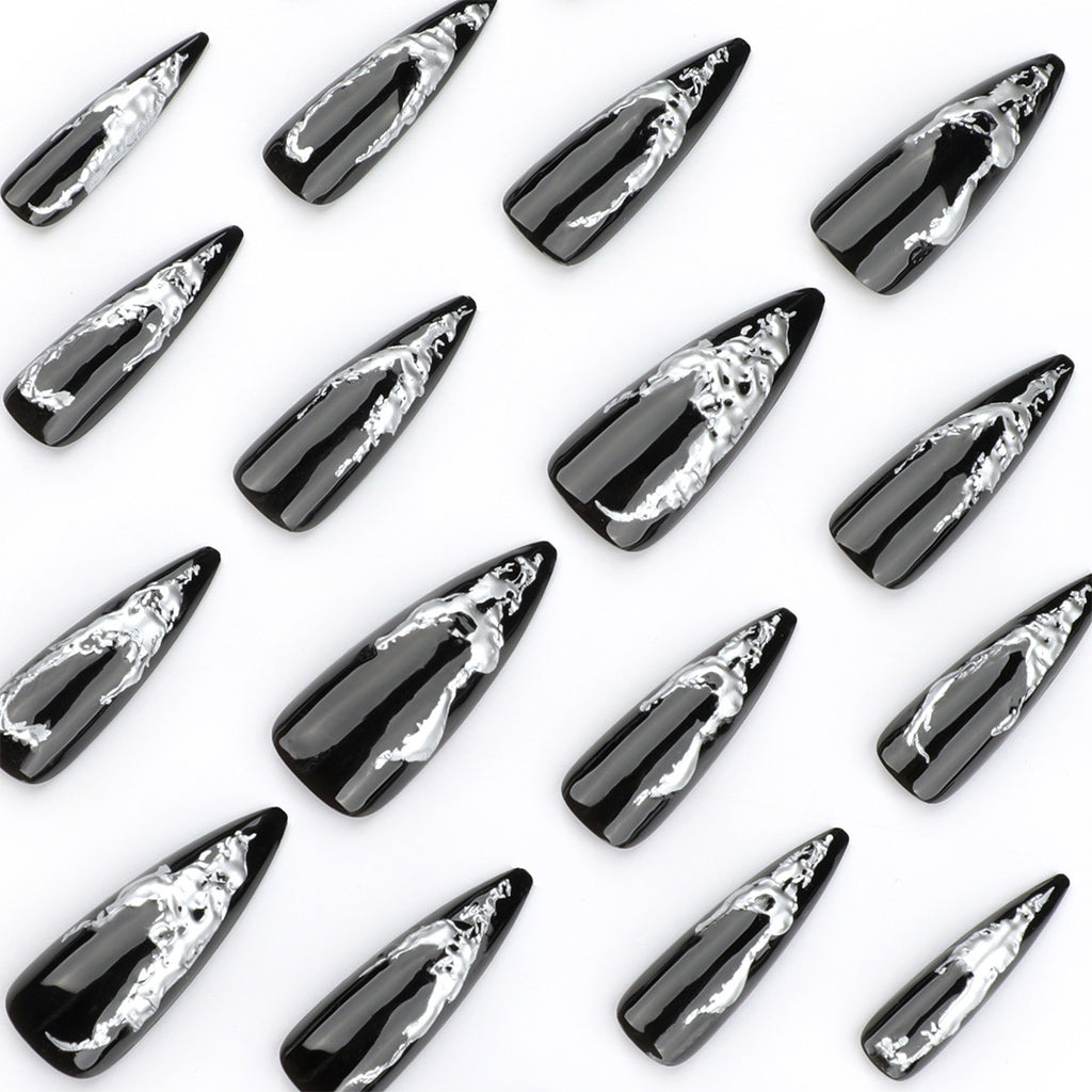 StarNagel Stiletto Nägel Silber Schwarz Ombre Design