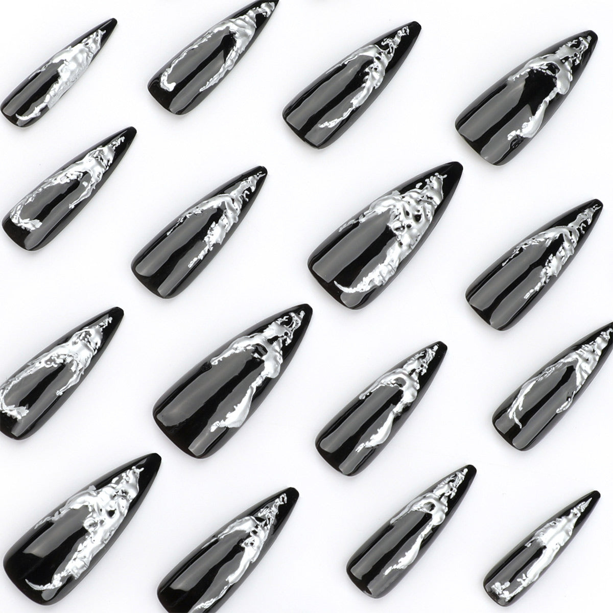 StarNagel Stiletto Nägel Silber Schwarz Ombre Design