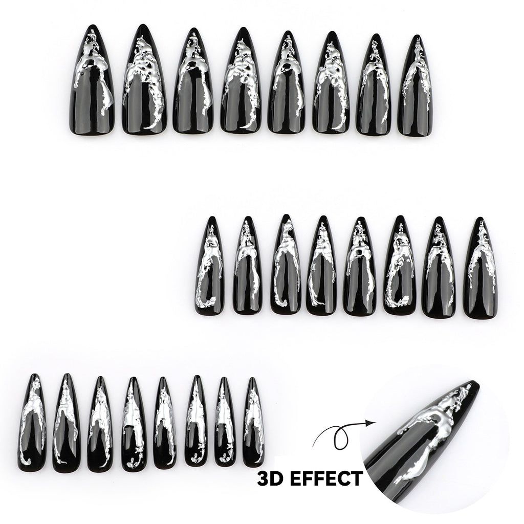 StarNagel Stiletto Nägel Silber Schwarz Ombre Design